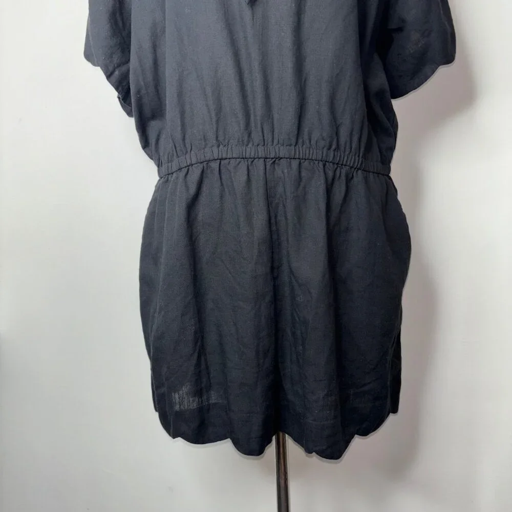 J. Crew Scalloped Romper Tencel®-Linen Black G5371 Size L